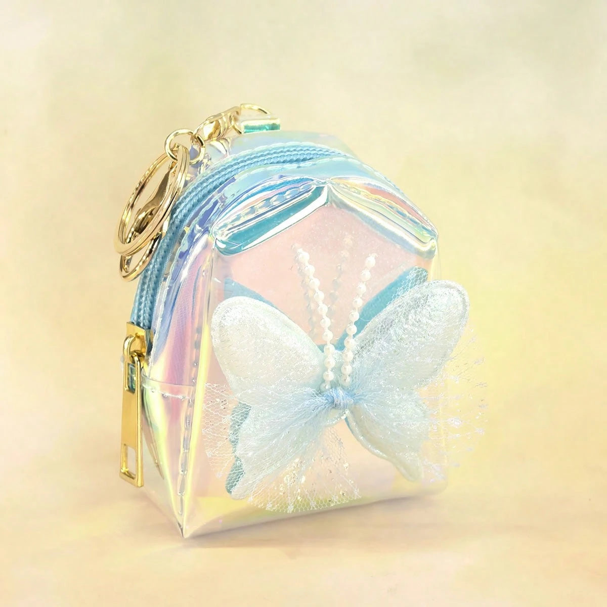 New Laser Iridescent Bow Coin Purse, Cute Keychain Pendant For Girls, Mini Backpack, Adorable Storage Bag