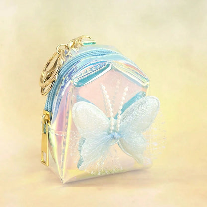 New Laser Iridescent Bow Coin Purse, Cute Keychain Pendant For Girls, Mini Backpack, Adorable Storage Bag