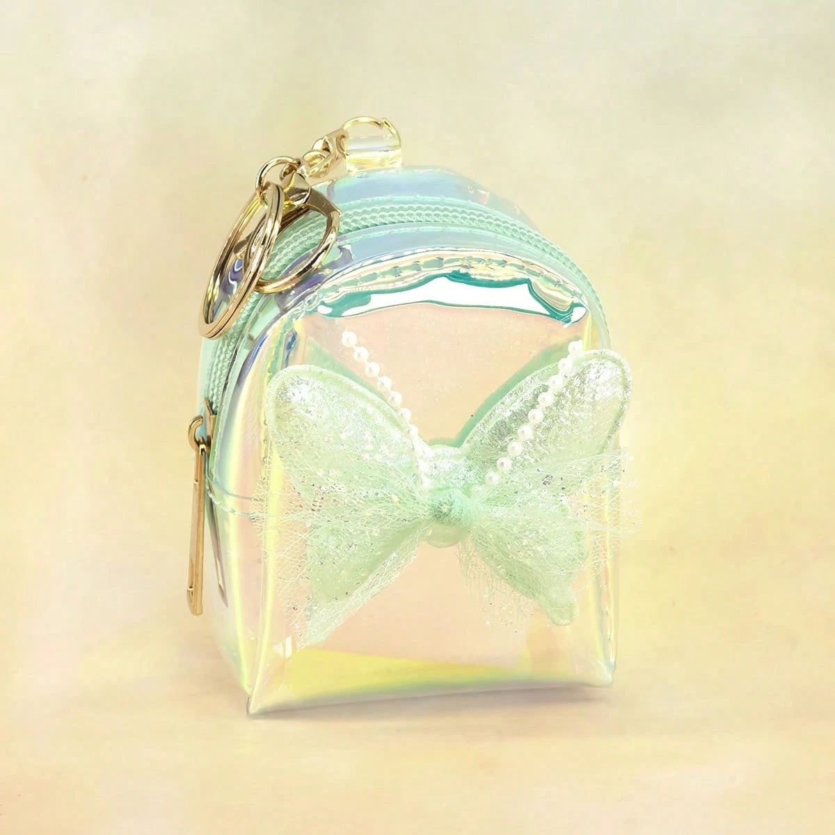New Laser Iridescent Bow Coin Purse, Cute Keychain Pendant For Girls, Mini Backpack, Adorable Storage Bag