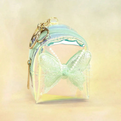 New Laser Iridescent Bow Coin Purse, Cute Keychain Pendant For Girls, Mini Backpack, Adorable Storage Bag