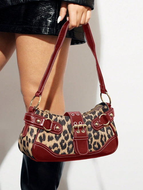 New Leopard Print Handbag Shoulder Bag, Holds Phones Coins, Elegant Purse For Shopping Trip Party Daily Work Students Office Working Women