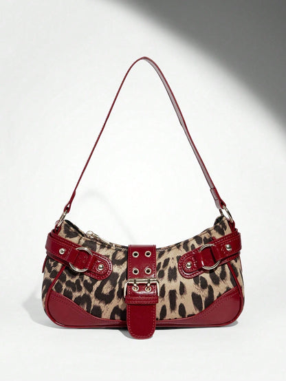 New Leopard Print Handbag Shoulder Bag, Holds Phones Coins, Elegant Purse For Shopping Trip Party Daily Work Students Office Working Women