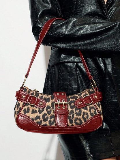 New Leopard Print Handbag Shoulder Bag, Holds Phones Coins, Elegant Purse For Shopping Trip Party Daily Work Students Office Working Women