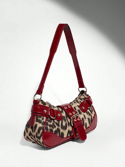 New Leopard Print Handbag Shoulder Bag, Holds Phones Coins, Elegant Purse For Shopping Trip Party Daily Work Students Office Working Women