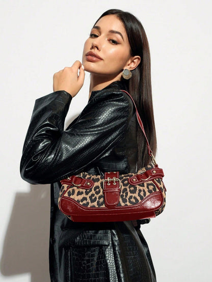 New Leopard Print Handbag Shoulder Bag, Holds Phones Coins, Elegant Purse For Shopping Trip Party Daily Work Students Office Working Women