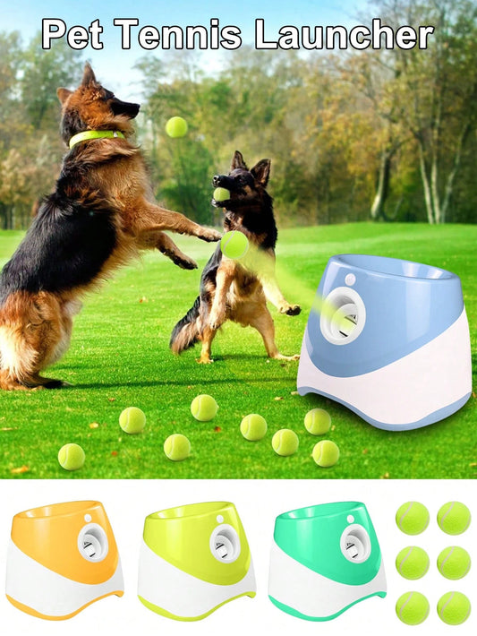 New Pet USB Charging Type Long-Lasting Intelligent Long-Distance Pitcher, Outdoor Elastic Tennis Launcher, Dog Toy Automatic Pitcher, Suitable Size For Small Dogs, Perfect For Accompanying Pet Dogs To
