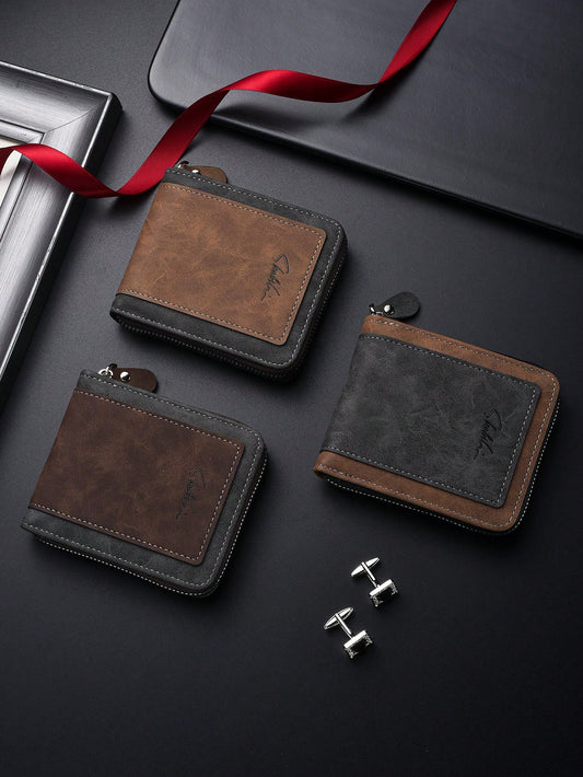 New Vintage Men's Short Wallet Card Holder Zipper Wallet