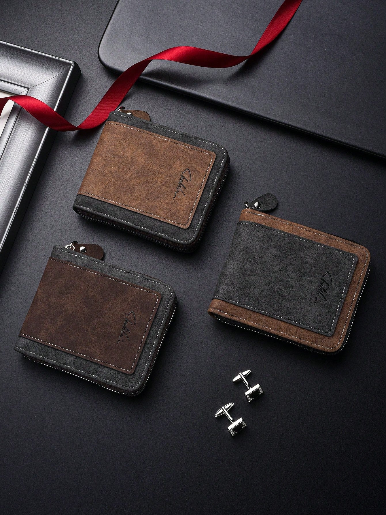 New Vintage Men's Short Wallet Card Holder Zipper Wallet
