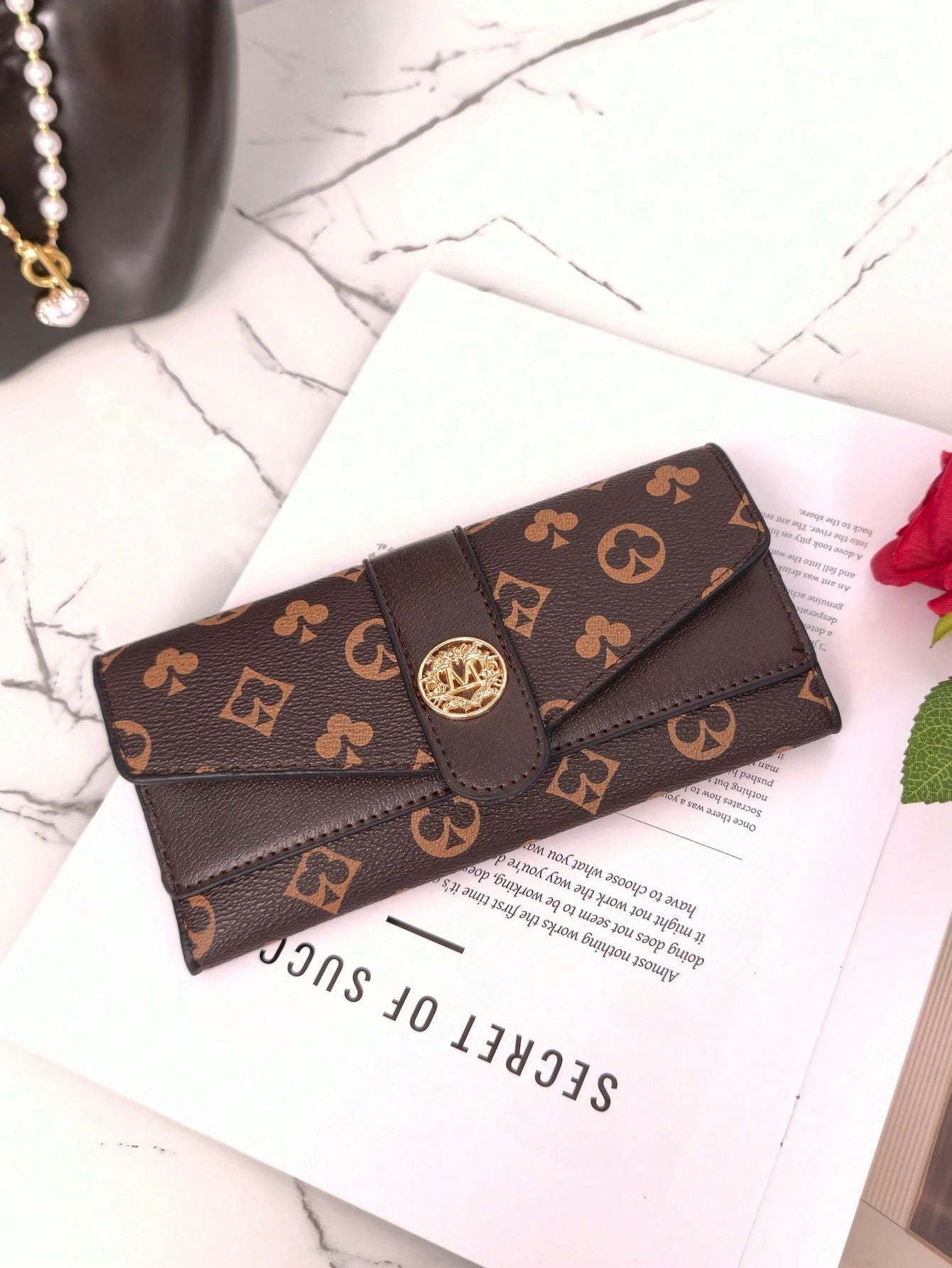 New Women's Long Tri-Fold Snap Wallet, Retro Printed, Multi-Card Slots, Large Capacity Credit Card Holder, Bus Card Pouch, Lightweight Clutch For Women Wallet Purse Wallet Long Wallet Money Wallet Tra