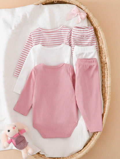 Newborn Baby Bow Decor Long Sleeve Bodysuit And Pants Set