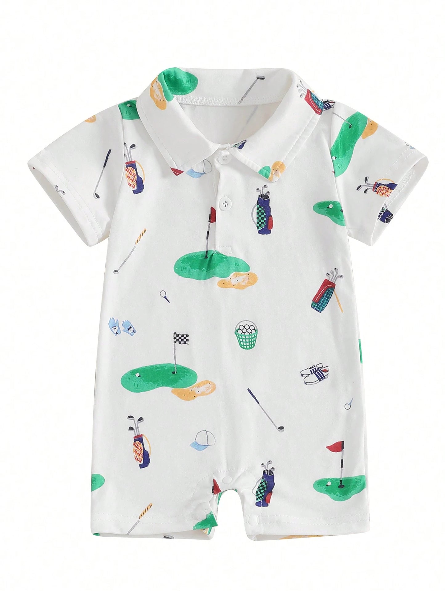 Newborn Baby Boy Girl Golf Romper Half Button-Up Lapel Neck Short Sleeve One-Piece Bodysuit Jumpsuit Summer Clothes