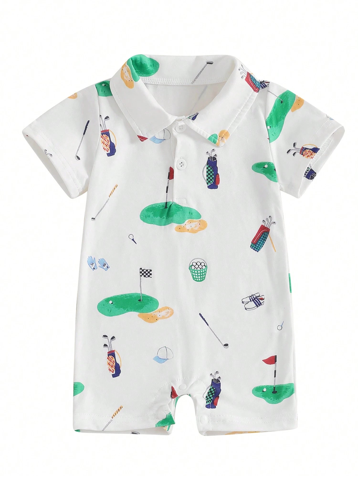 Newborn Baby Boy Girl Golf Romper Half Button-Up Lapel Neck Short Sleeve One-Piece Bodysuit Jumpsuit Summer Clothes