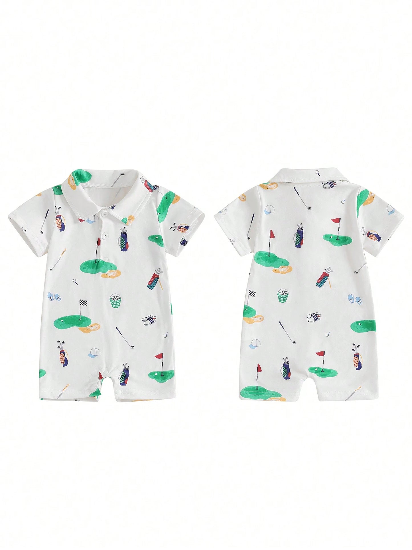 Newborn Baby Boy Girl Golf Romper Half Button-Up Lapel Neck Short Sleeve One-Piece Bodysuit Jumpsuit Summer Clothes