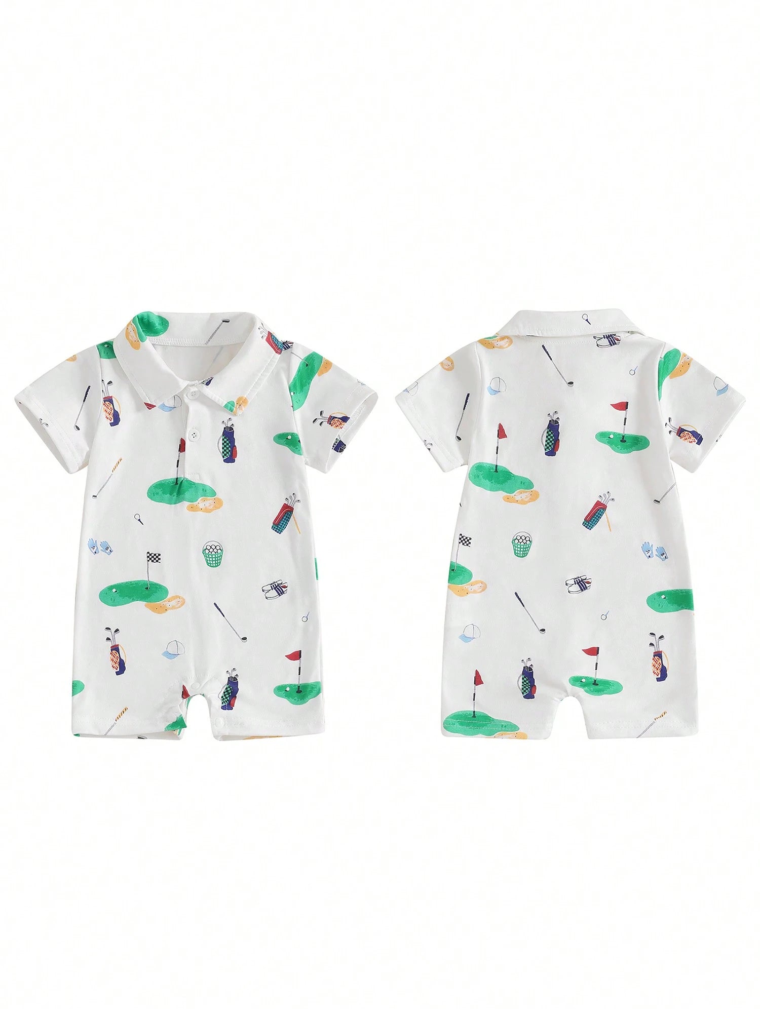 Newborn Baby Boy Girl Golf Romper Half Button-Up Lapel Neck Short Sleeve One-Piece Bodysuit Jumpsuit Summer Clothes