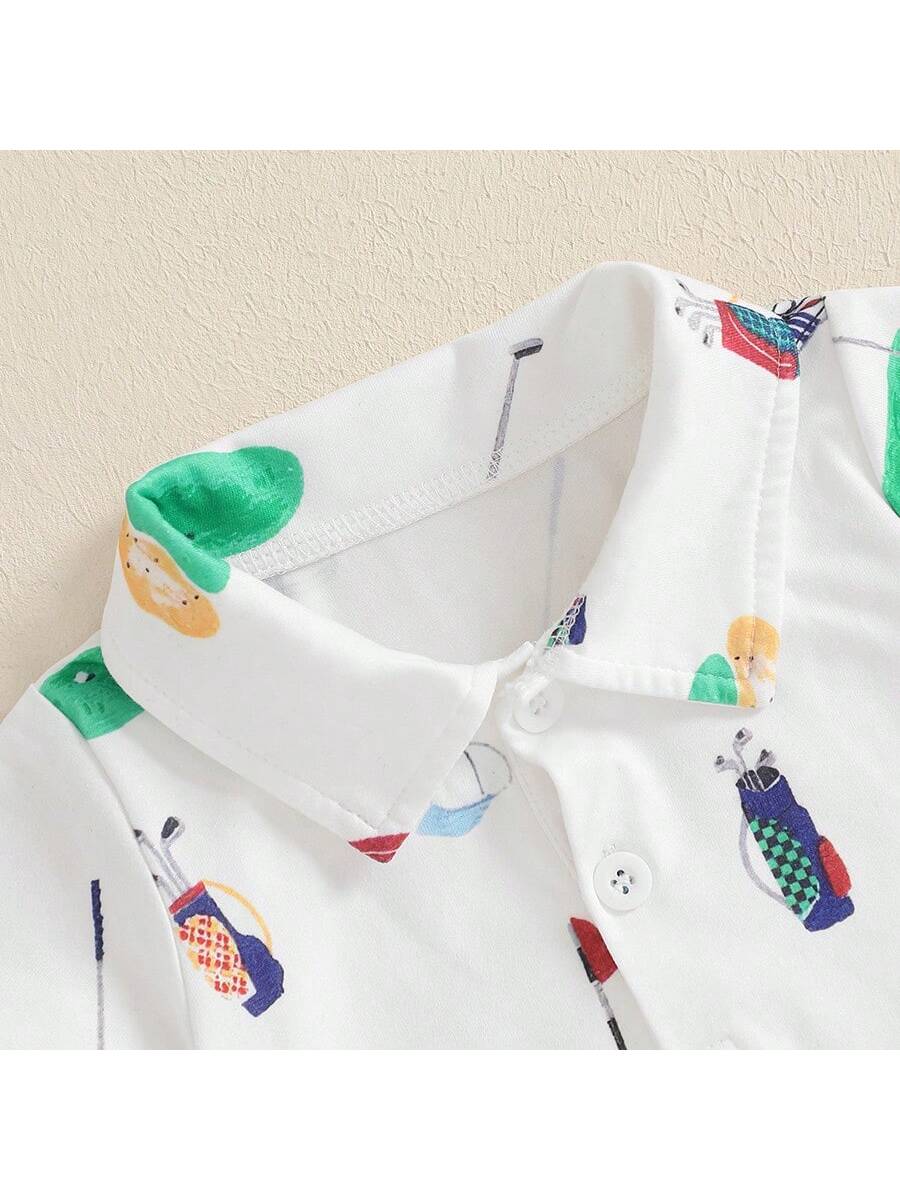 Newborn Baby Boy Girl Golf Romper Half Button-Up Lapel Neck Short Sleeve One-Piece Bodysuit Jumpsuit Summer Clothes