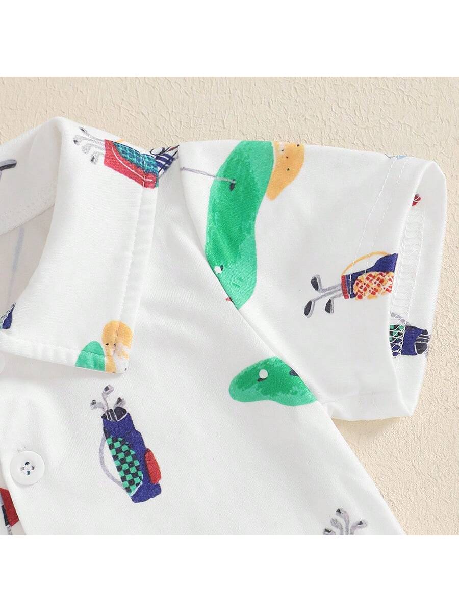 Newborn Baby Boy Girl Golf Romper Half Button-Up Lapel Neck Short Sleeve One-Piece Bodysuit Jumpsuit Summer Clothes