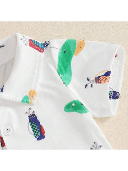 Newborn Baby Boy Girl Golf Romper Half Button-Up Lapel Neck Short Sleeve One-Piece Bodysuit Jumpsuit Summer Clothes