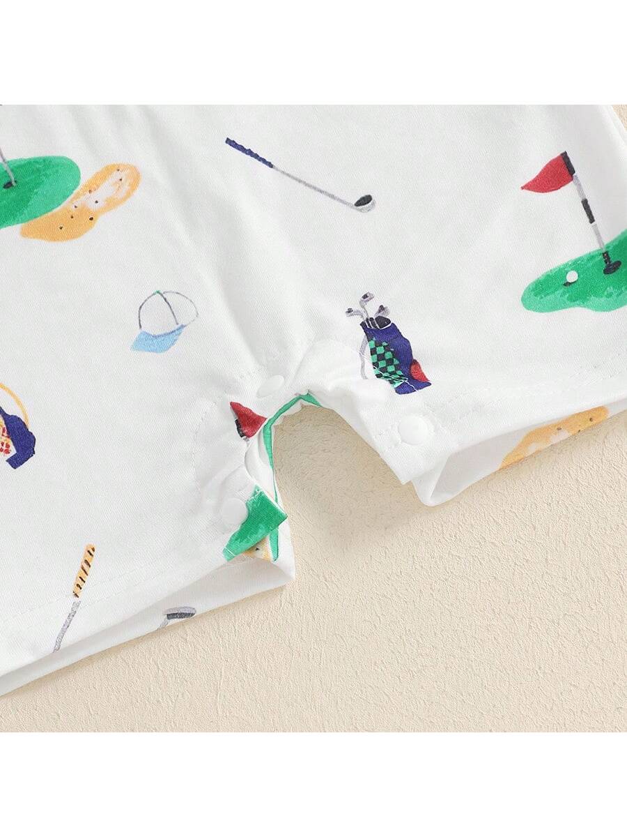 Newborn Baby Boy Girl Golf Romper Half Button-Up Lapel Neck Short Sleeve One-Piece Bodysuit Jumpsuit Summer Clothes