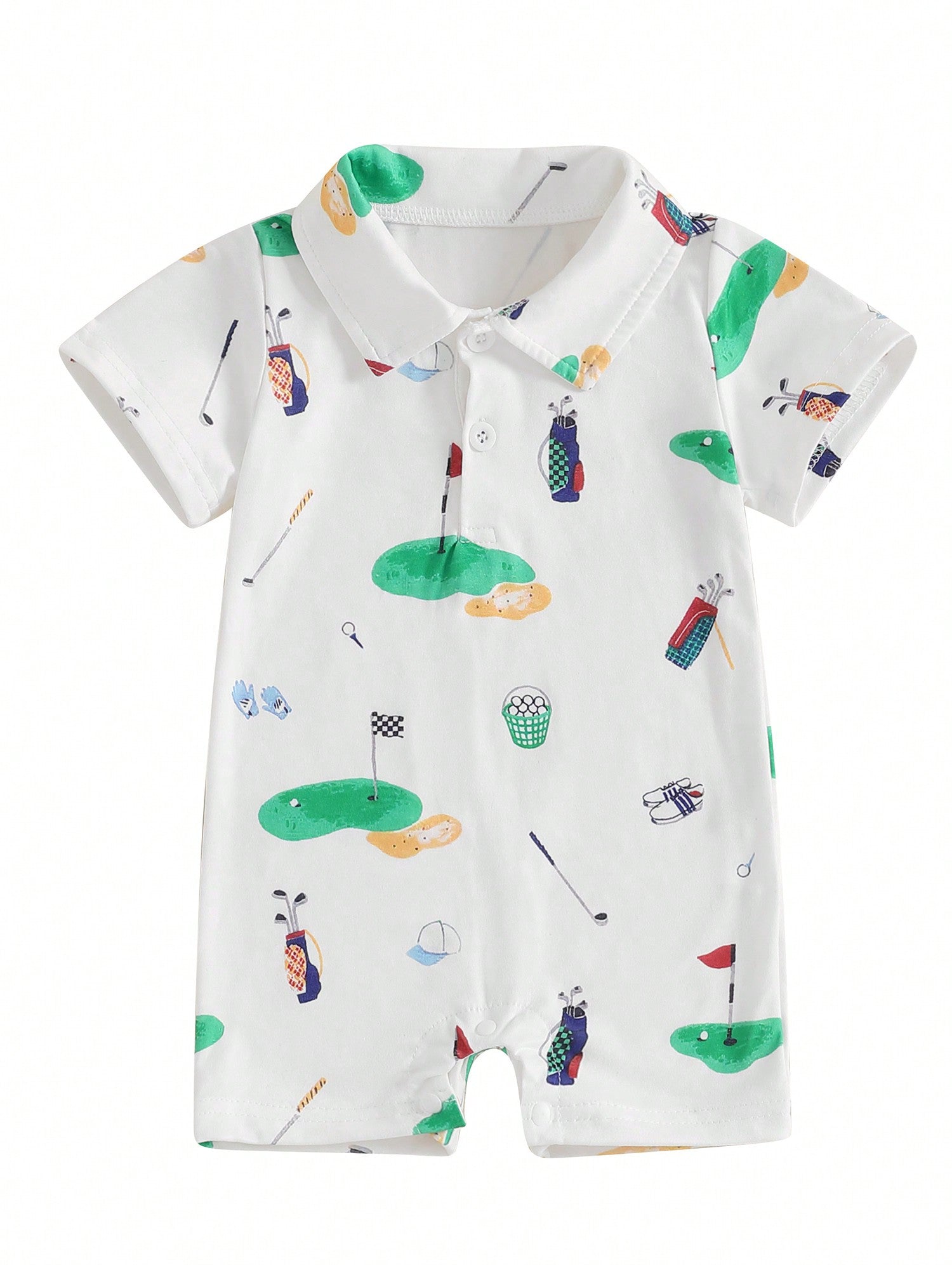 Newborn Baby Boy Girl Golf Romper Half Button-Up Lapel Neck Short Sleeve One-Piece Bodysuit Jumpsuit Summer Clothes