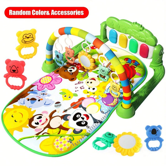 Newborn Baby Essentials Baby Musical Play Gym Mat, Bed Crib Bedding Set Baby Toys Interactive Music Pedal Piano Play Mat- Baby Kick And Play Piano Gym Mat, Infant Activity Play Mat With Hanging Rattl