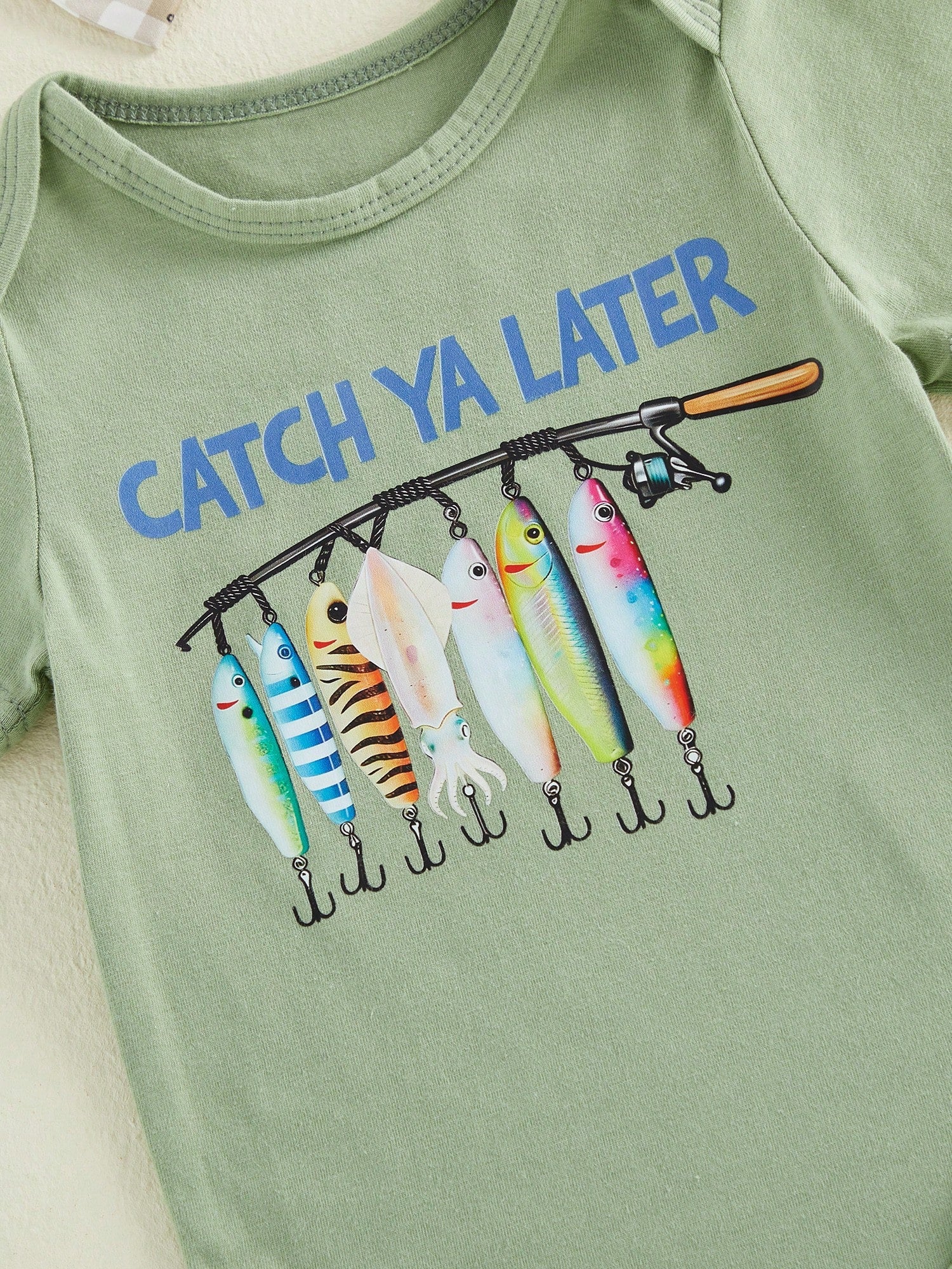 Newborn Baby Girl Fishing Outfit Fish Short Sleeve Romper Ruffle Plaid Shorts Set 3Pcs Infant Summer Clothes