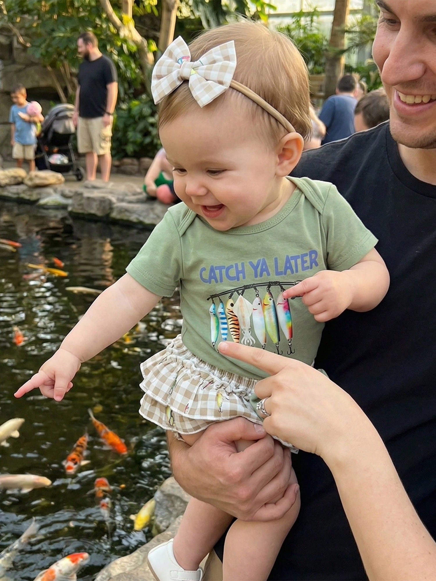 Newborn Baby Girl Fishing Outfit Fish Short Sleeve Romper Ruffle Plaid Shorts Set 3Pcs Infant Summer Clothes