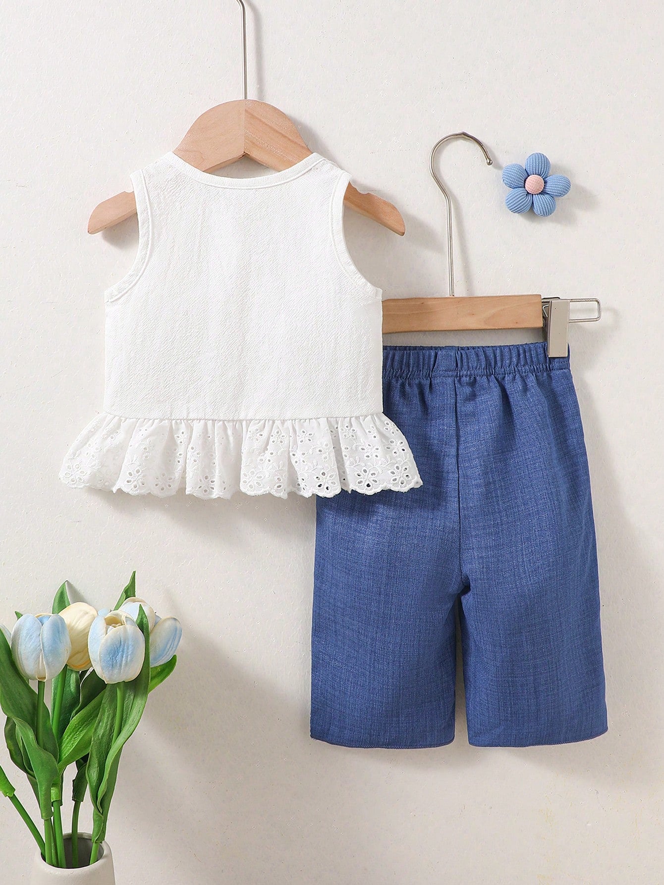 Newborn Baby Girl Outfit Blue And White Stripe Summer Cute Baby Shower Sleeveless Top With Lace