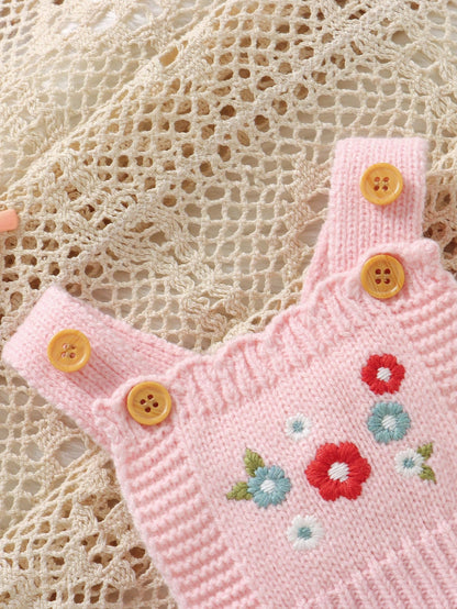 Newborn Baby Girl Pink Sweater Romper,Cute Autumn Suspender Style With Embroidered Socks Design,Fashionable Elegant Knitted Jumpsuit Overalls Outfits