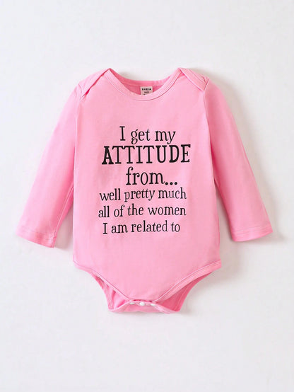 Newborn Baby Girls' Casual Bodysuit With Fun Letter Print, Base Layer