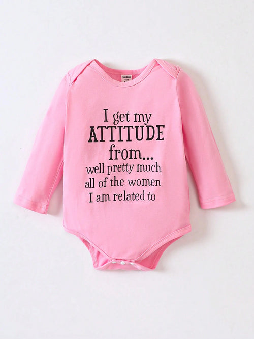 Newborn Baby Girls' Casual Bodysuit With Fun Letter Print, Base Layer
