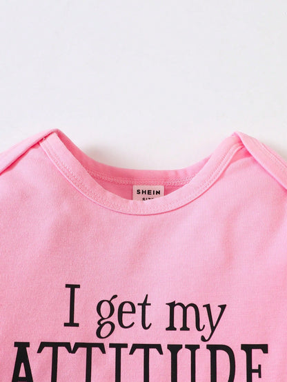 Newborn Baby Girls' Casual Bodysuit With Fun Letter Print, Base Layer