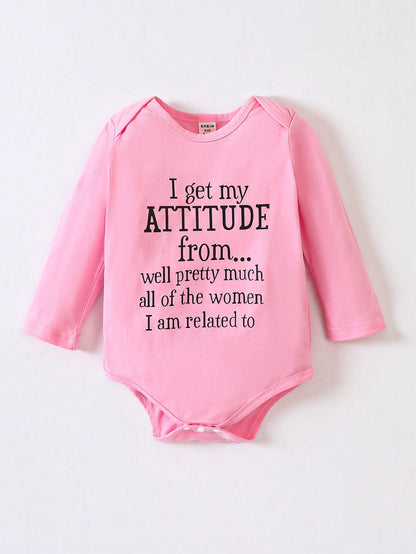 Newborn Baby Girls' Casual Bodysuit With Fun Letter Print, Base Layer