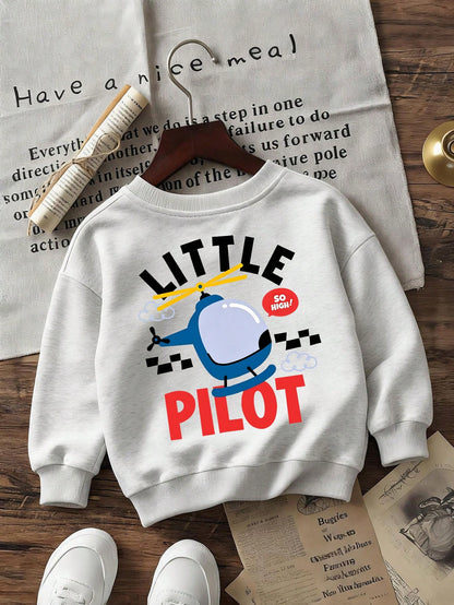 Newborn Creative Playful Helicopter Print Sweatshirt, Versatile Daily Baby Outfit Top, Suitable For Autumn And Winter Wear.