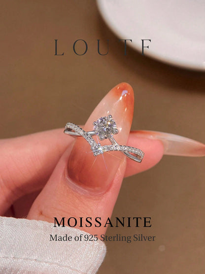 Newsoul 1pc Fashion Original 1CT Sparkling Moissanite Round Women's Wedding Promise Ring 925 Sterling Silver Engagement Eternity Ring