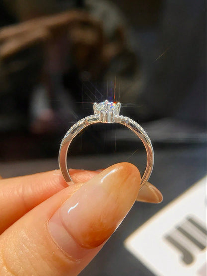 Newsoul 1pc Fashion Original 1CT Sparkling Moissanite Round Women's Wedding Promise Ring 925 Sterling Silver Engagement Eternity Ring