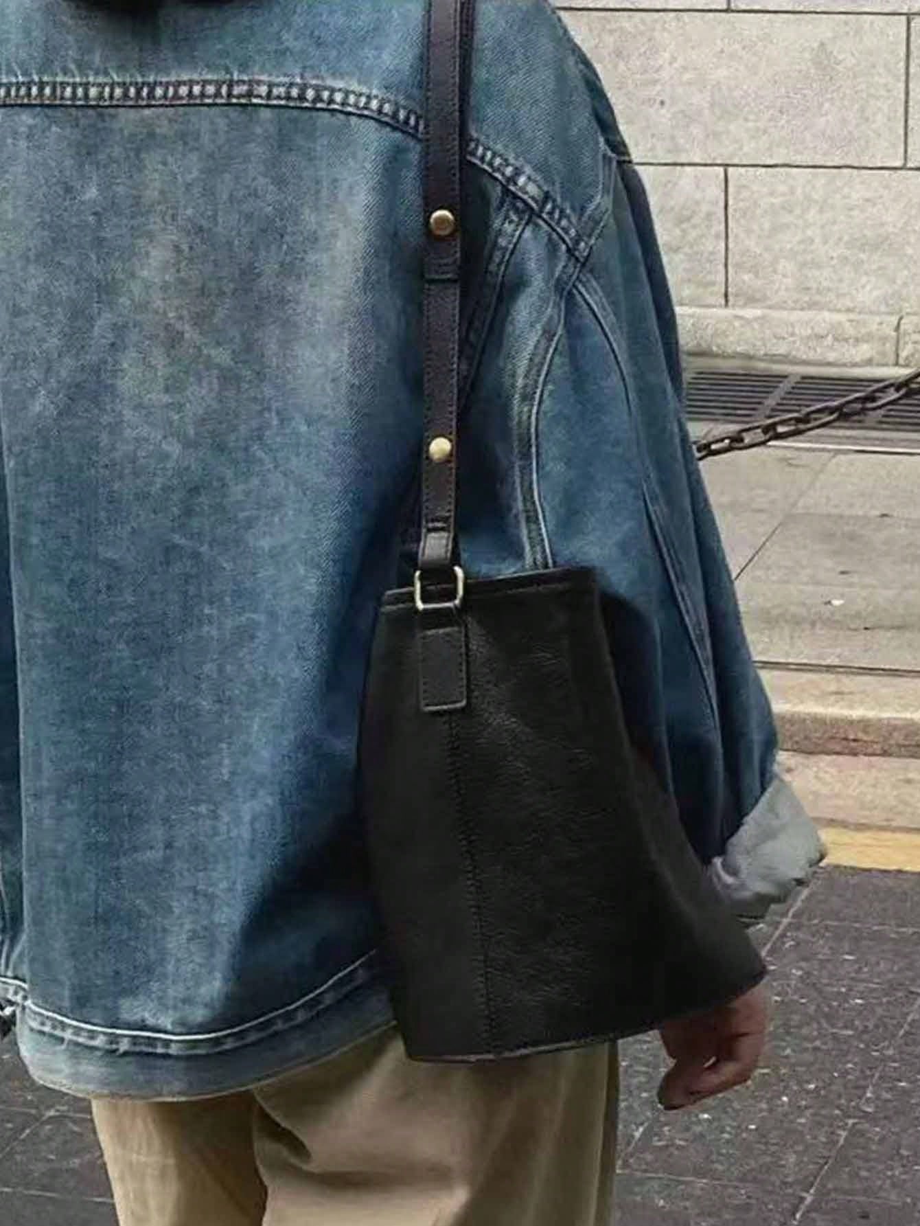 Niche Design Beaded Embroidery Bucket Bag, Summer Denim Effect Shoulder Bag, New Chinese Style Fashion Versatile Commute Outing Shopping Crossbody Bag For Women