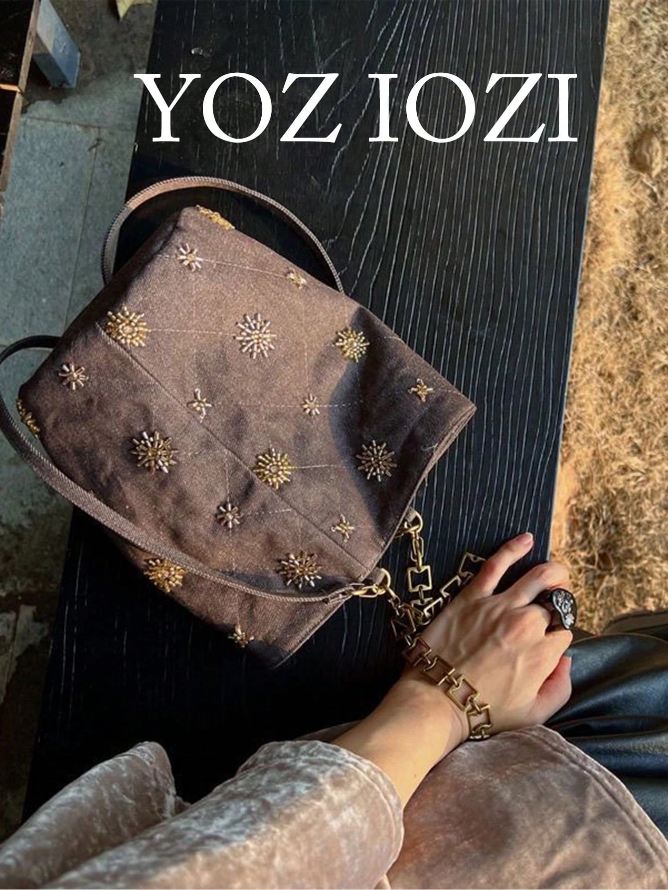 Niche Design Beaded Embroidery Bucket Bag, Summer Denim Effect Shoulder Bag, New Chinese Style Fashion Versatile Commute Outing Shopping Crossbody Bag For Women