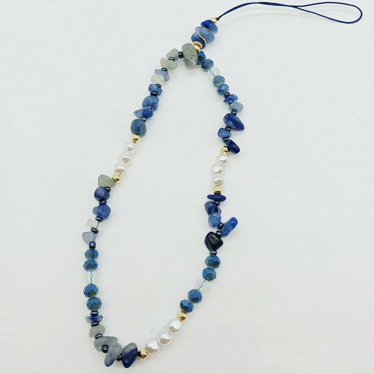 Niche Design Lapis Lazuli & Pearl Mobile Phone Strap, Natural Stone And Freshwater Pearl Mix Gradient Blue, Cure Vibe, Suitable As Phone Pendant Or Hanging Decoration, Artistic And Unique, Add Some Be