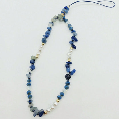 Niche Design Lapis Lazuli & Pearl Mobile Phone Strap, Natural Stone And Freshwater Pearl Mix Gradient Blue, Cure Vibe, Suitable As Phone Pendant Or Hanging Decoration, Artistic And Unique, Add Some Be