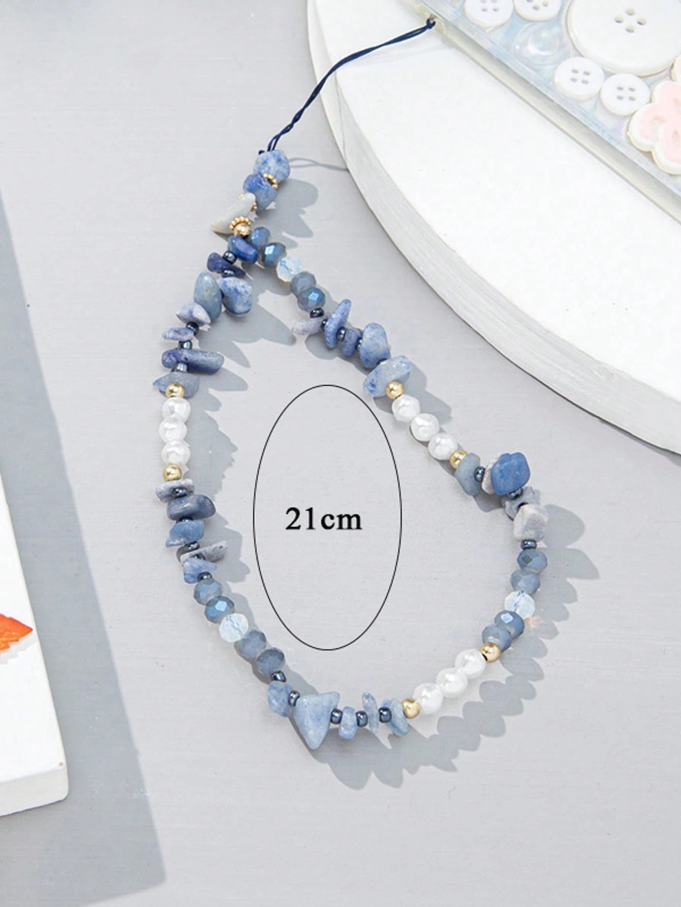 Niche Design Lapis Lazuli & Pearl Mobile Phone Strap, Natural Stone And Freshwater Pearl Mix Gradient Blue, Cure Vibe, Suitable As Phone Pendant Or Hanging Decoration, Artistic And Unique, Add Some Be