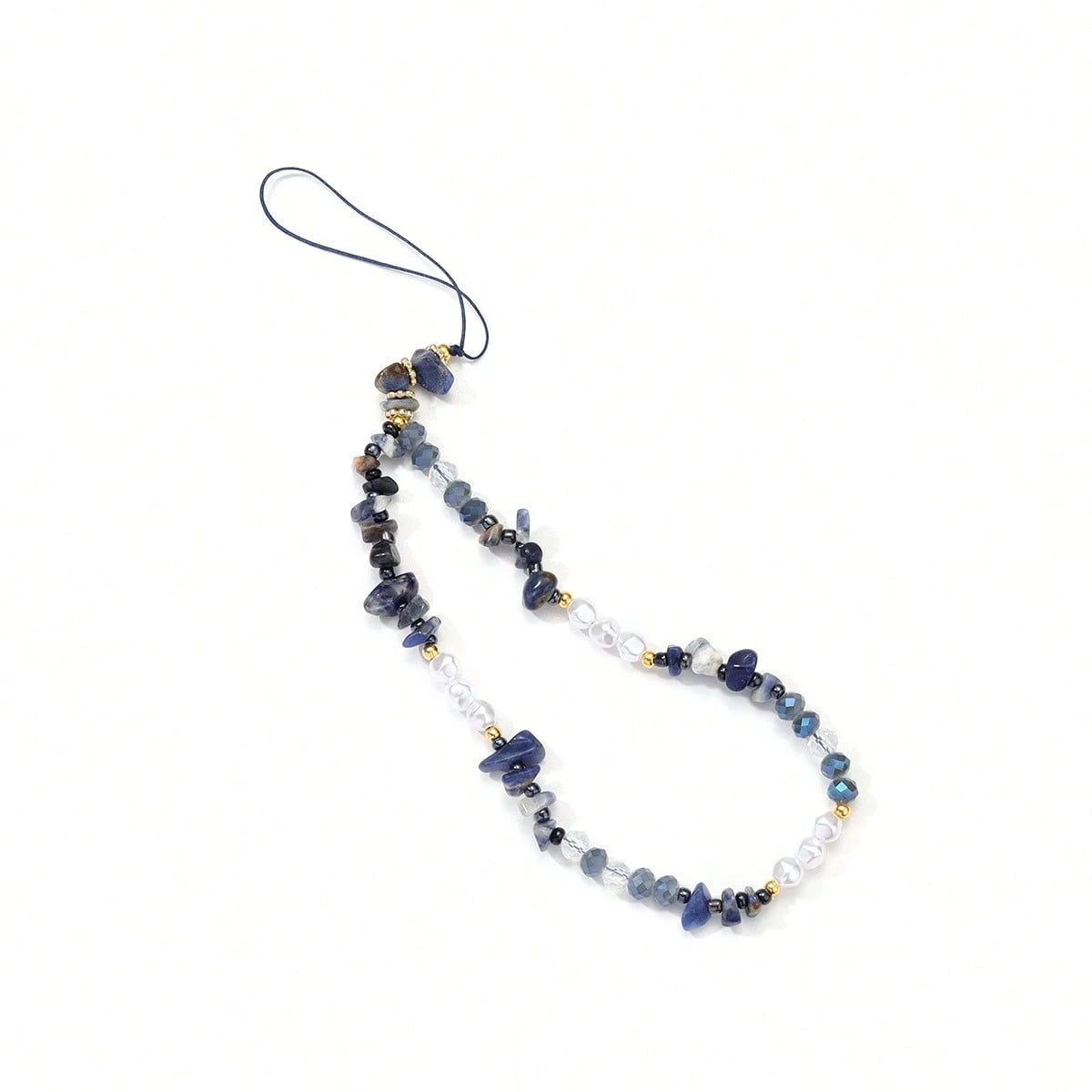 Niche Design Lapis Lazuli & Pearl Mobile Phone Strap, Natural Stone And Freshwater Pearl Mix Gradient Blue, Cure Vibe, Suitable As Phone Pendant Or Hanging Decoration, Artistic And Unique, Add Some Be