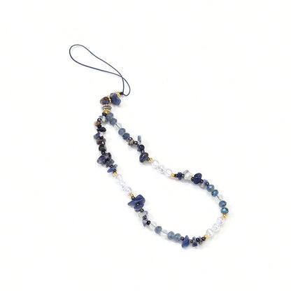Niche Design Lapis Lazuli & Pearl Mobile Phone Strap, Natural Stone And Freshwater Pearl Mix Gradient Blue, Cure Vibe, Suitable As Phone Pendant Or Hanging Decoration, Artistic And Unique, Add Some Be