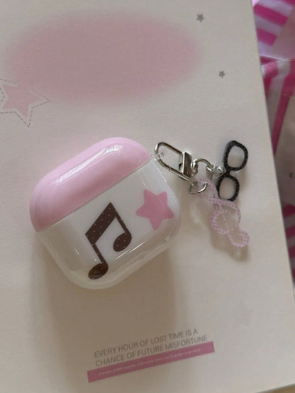 Niche Pink Star & Music Note Pendant Protective Case Compatible With Apple Pods 4, Pods Pro 3, Pods 1/2, New 3rd Gen Bluetooth Earbuds, Anti-Drop Soft Shell