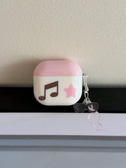 Niche Pink Star & Music Note Pendant Protective Case Compatible With Apple Pods 4, Pods Pro 3, Pods 1/2, New 3rd Gen Bluetooth Earbuds, Anti-Drop Soft Shell