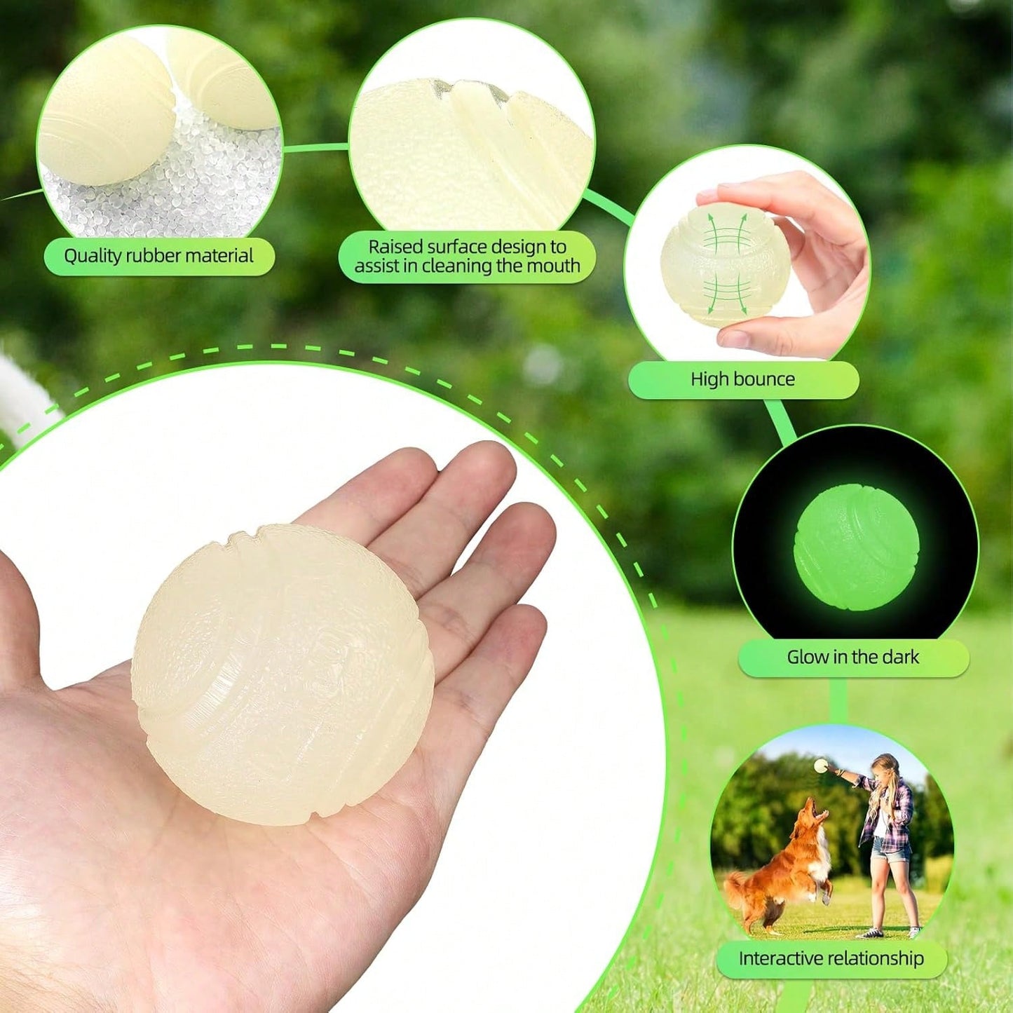 Night Glow Bouncing Ball, Pet Dog Chew Ball, Anti-Bite Toy Ball, Suitable For Training And Entertainment Of Large, Medium And Small Dogs (This Product Is An Elastic Ball, It Does Not Glow By Itself. I