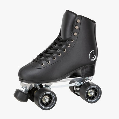 Black roller skate with visible brand logo on a white background