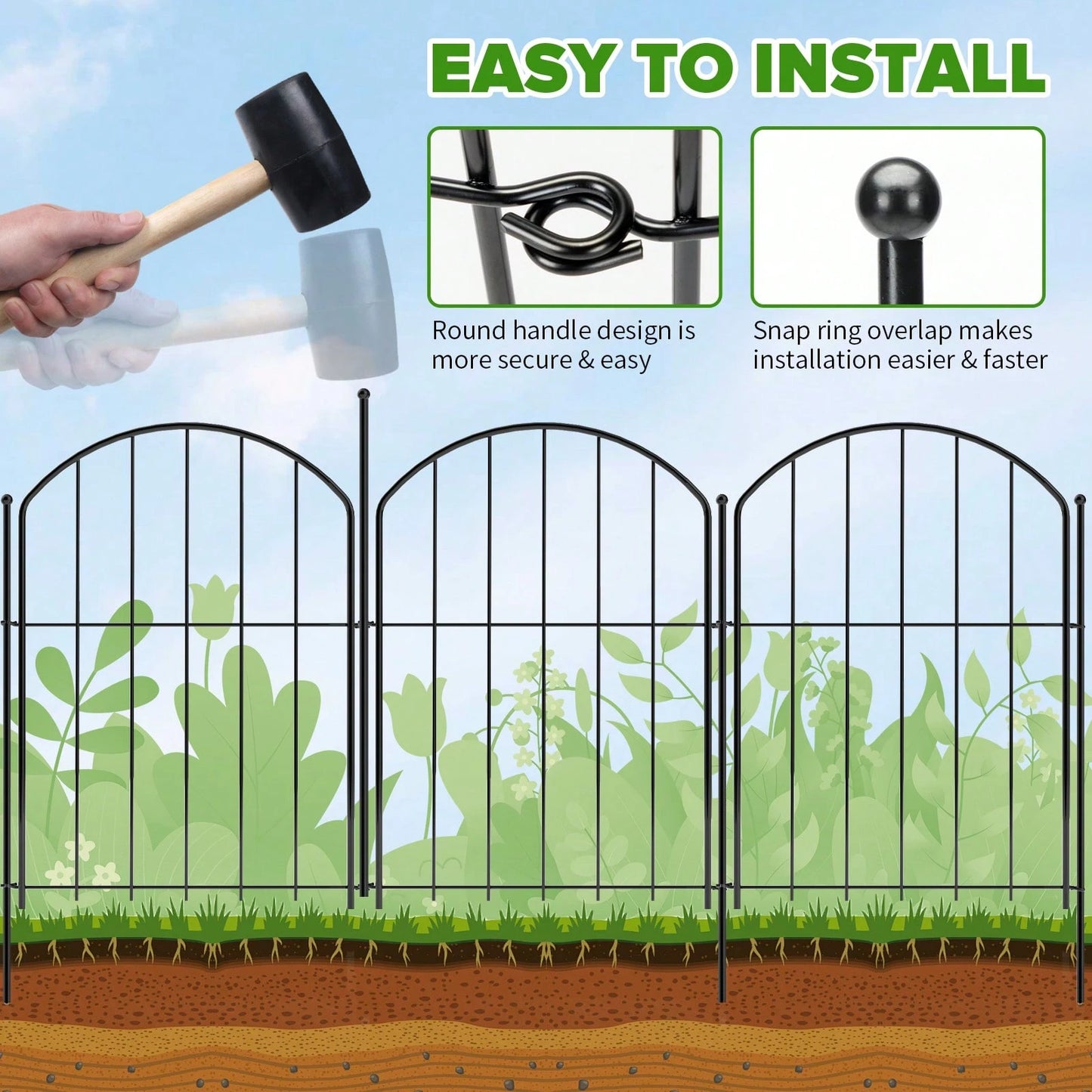 No Dig Garden Fence, 43cm X 3m Rustproof Metal Animal Barrier, 10 Pack Arched Decorative Border Panel For Dog, Flower Bed Edging, Yard Patio And Outdoor Garden Decor