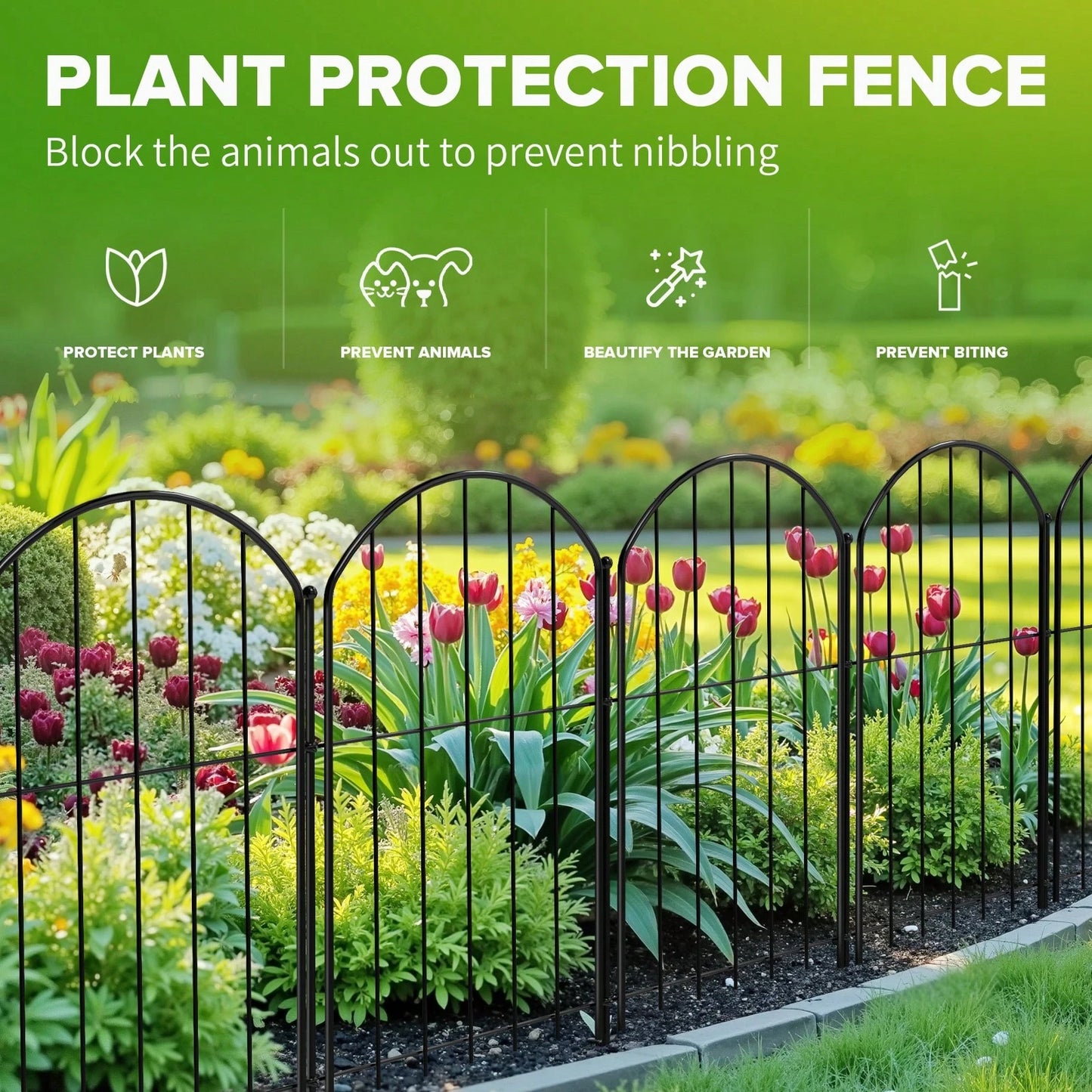 No Dig Garden Fence, 43cm X 3m Rustproof Metal Animal Barrier, 10 Pack Arched Decorative Border Panel For Dog, Flower Bed Edging, Yard Patio And Outdoor Garden Decor