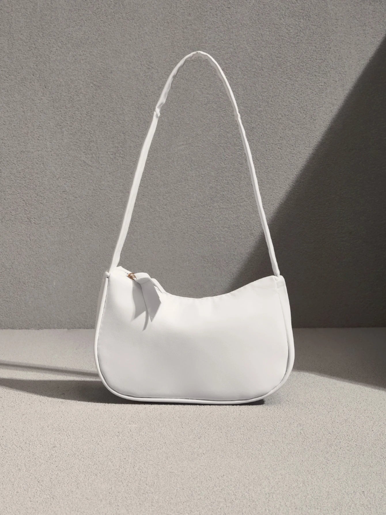 NobleVue Solid Color PU Leather Minimalist Fashion Handbag, Versatile Baguette Shoulder Bag For Women, White Bag