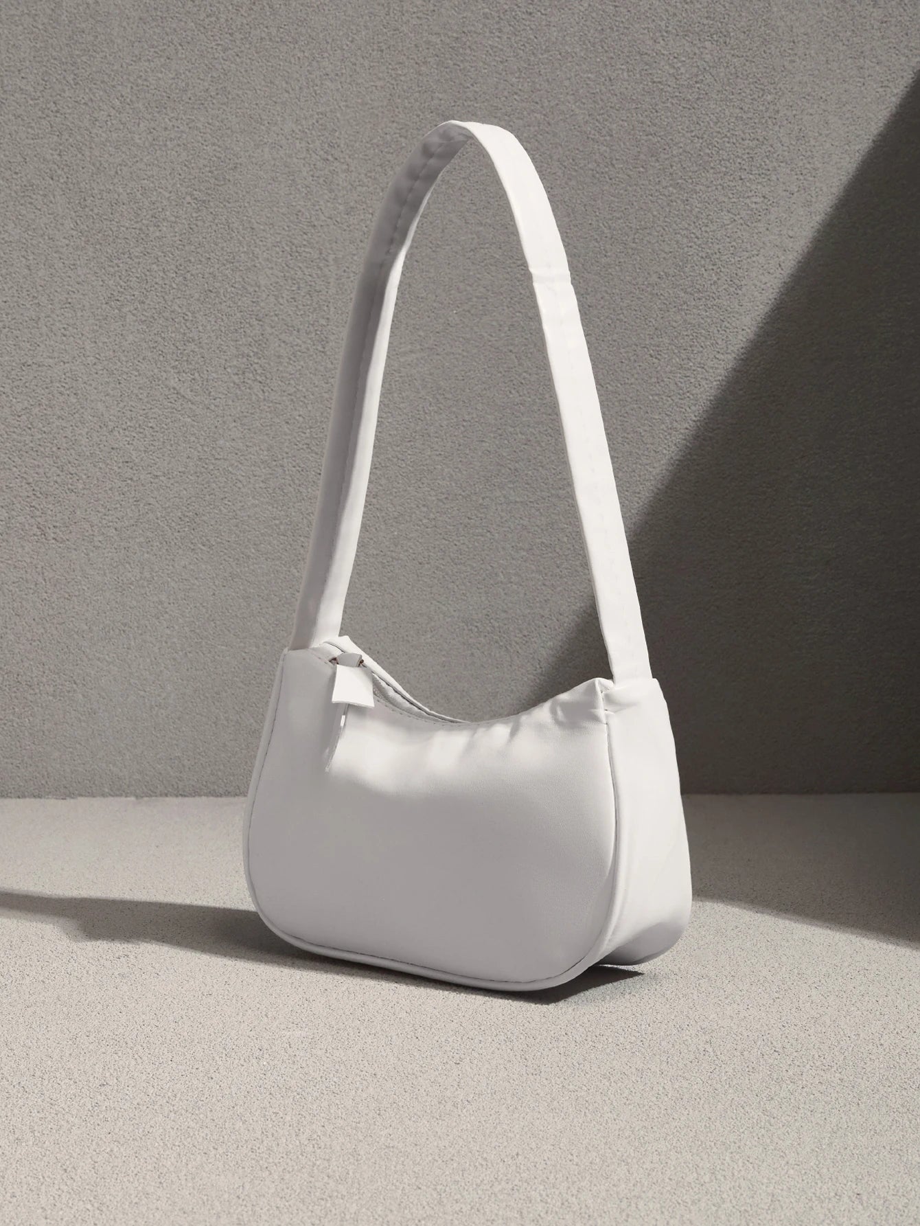 NobleVue Solid Color PU Leather Minimalist Fashion Handbag, Versatile Baguette Shoulder Bag For Women, White Bag